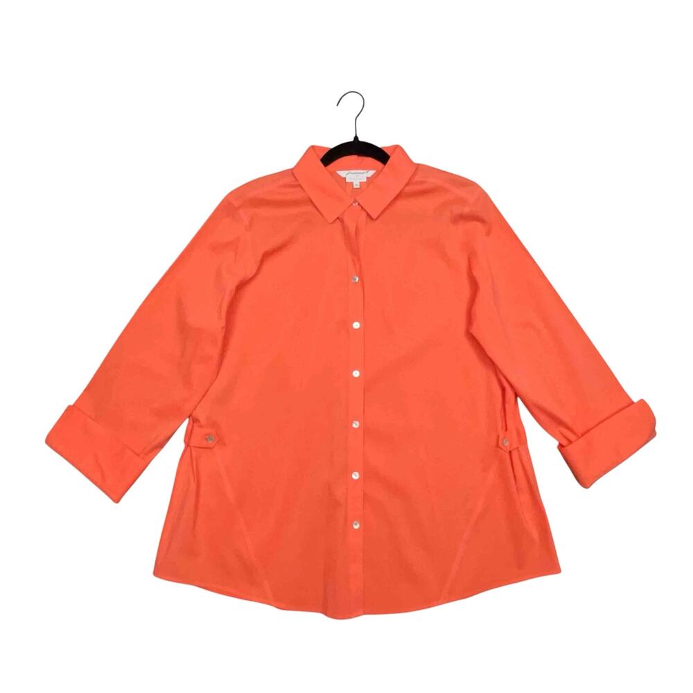 Foxcroft Marianne Non Iron Stretch Button Up Shirt 18 Orange 3/4 Sleeve